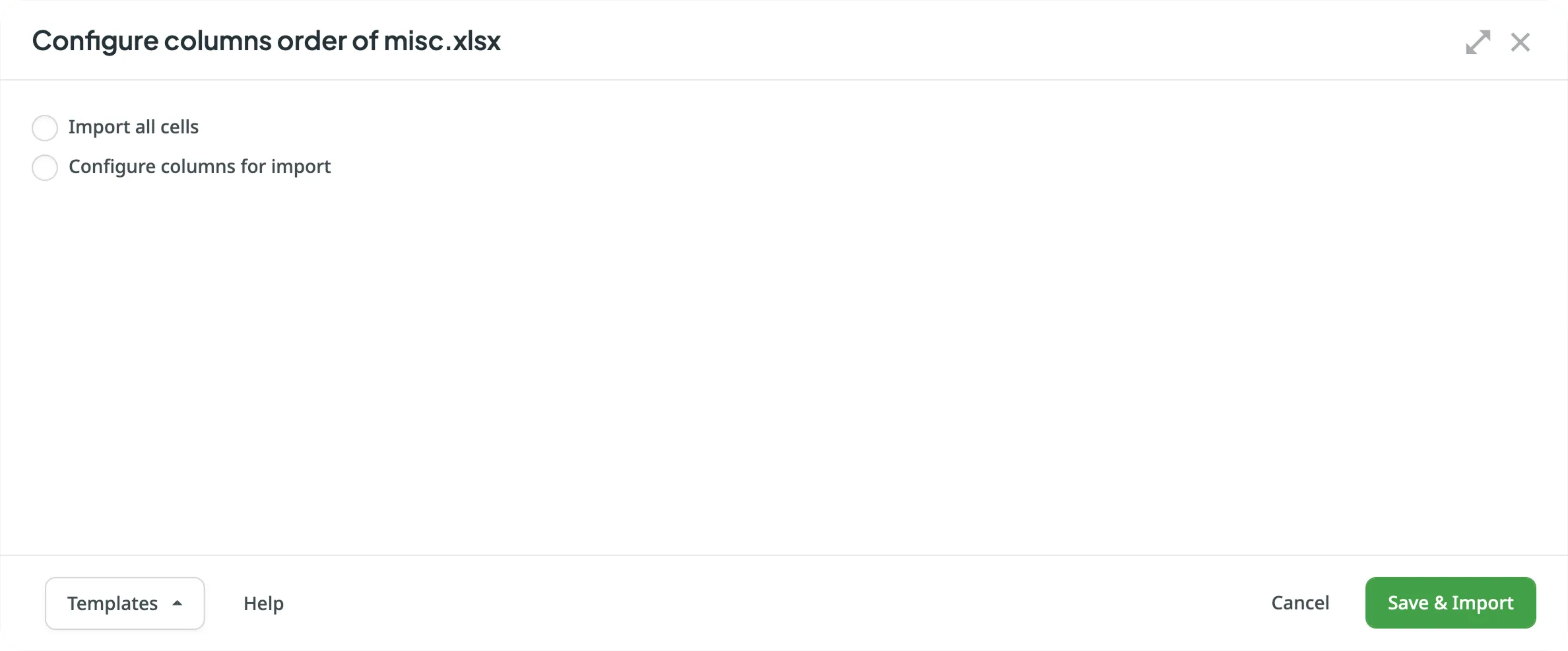 Initial configuration options for XLSX files